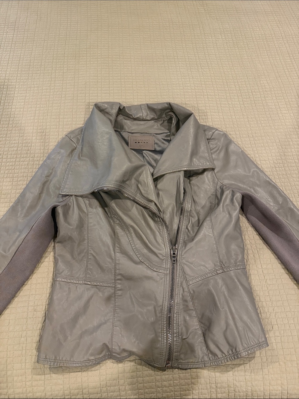 Blank NYC Light Gray Asymmetrical Leather Jacket